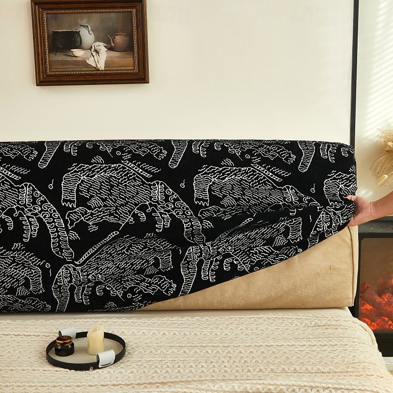 1pc Chenille Bed Headboard Cover Solid Color Elastic Bed Head Slipcover Leaves Printed All-inclusive Bed Backrest Cover Bedroom Available on Both Sides Headboard Cover 2025 - $25.99 –P8