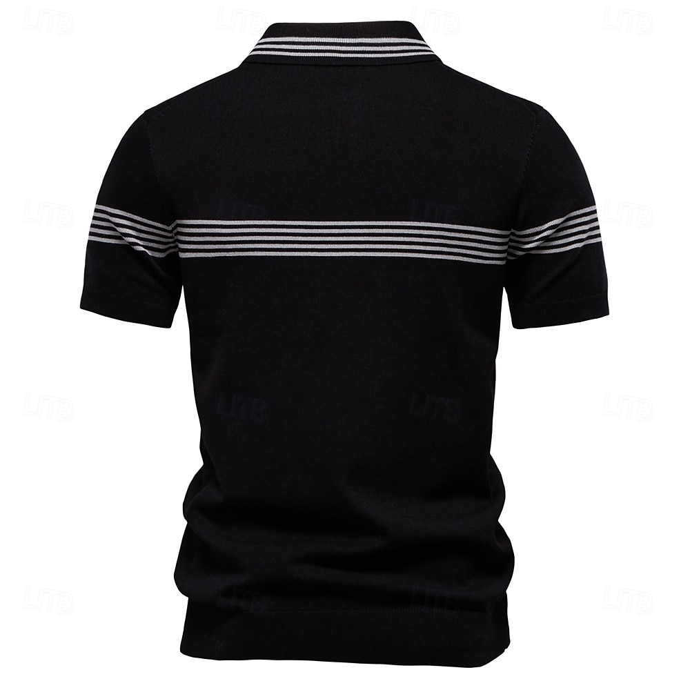 Men's Polo Knit Polo Sweater Formal Work Turndown Quarter Zip Short Sleeve Striped Zip Up Stripe-Trim Spring Black White Khaki Polo 2025 - $28.99 –P20