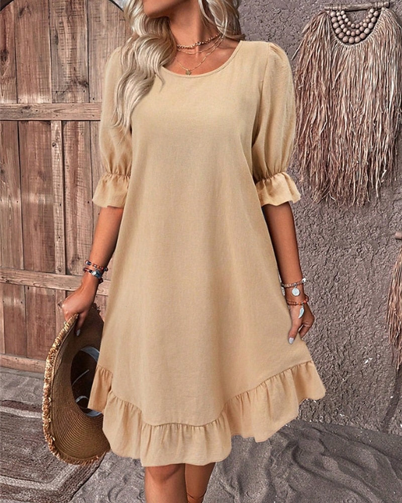 Per donna Mini Abito Abiti ispirati al lino Vestito Casual Abito in cotone e lino Elegante Casual Vacanza Quotidiano Data Vestibilità regolare Semplice Mezza Manica Girocollo Nero Cachi Verde militare del 2025 a $26.99 –P1