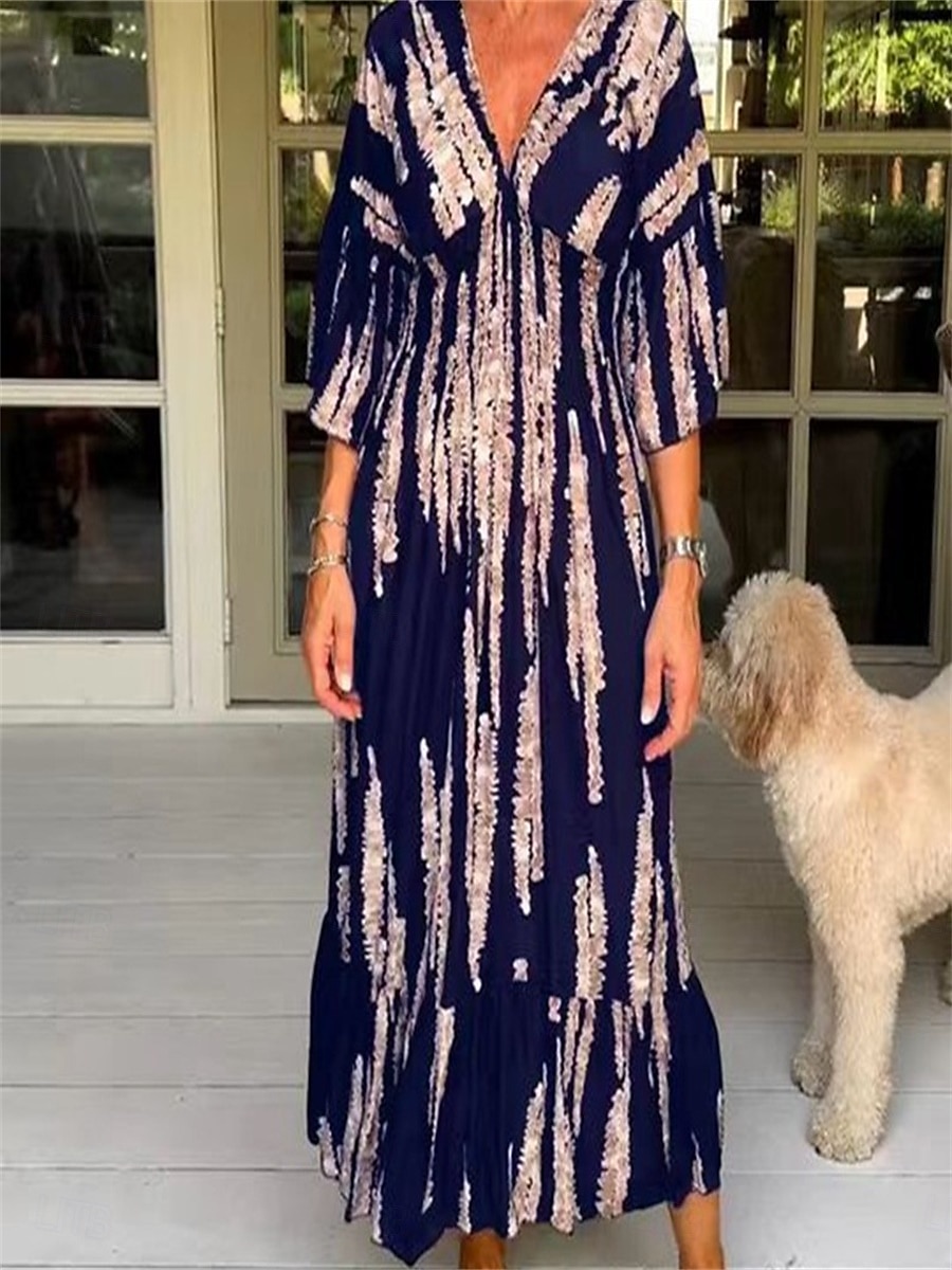 Damen Maxi Kleid Korsett Kleid Shift Kleid Casual Casual Täglicher Urlaub Regelmäßige Passform Grafik Halblangarm V-Ausschnitt Schwarz Pink Wein Dunkelblau Sommer 2025 - $29.99 –P4