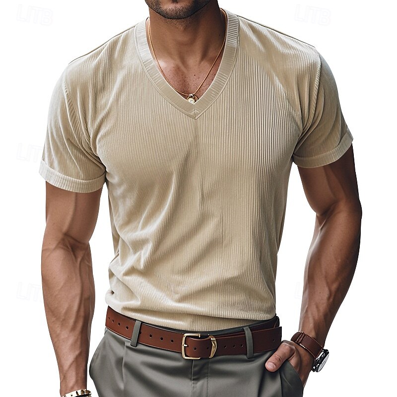 Men's Tee Short Sleeve Shirt Tee Top Short Sleeve V Neck Spring & Fall Plain Fashion Designer Sexy Vacation Street Going out Black Navy Blue Army Green Top Tee for Men 2025 - $16.99 –P6