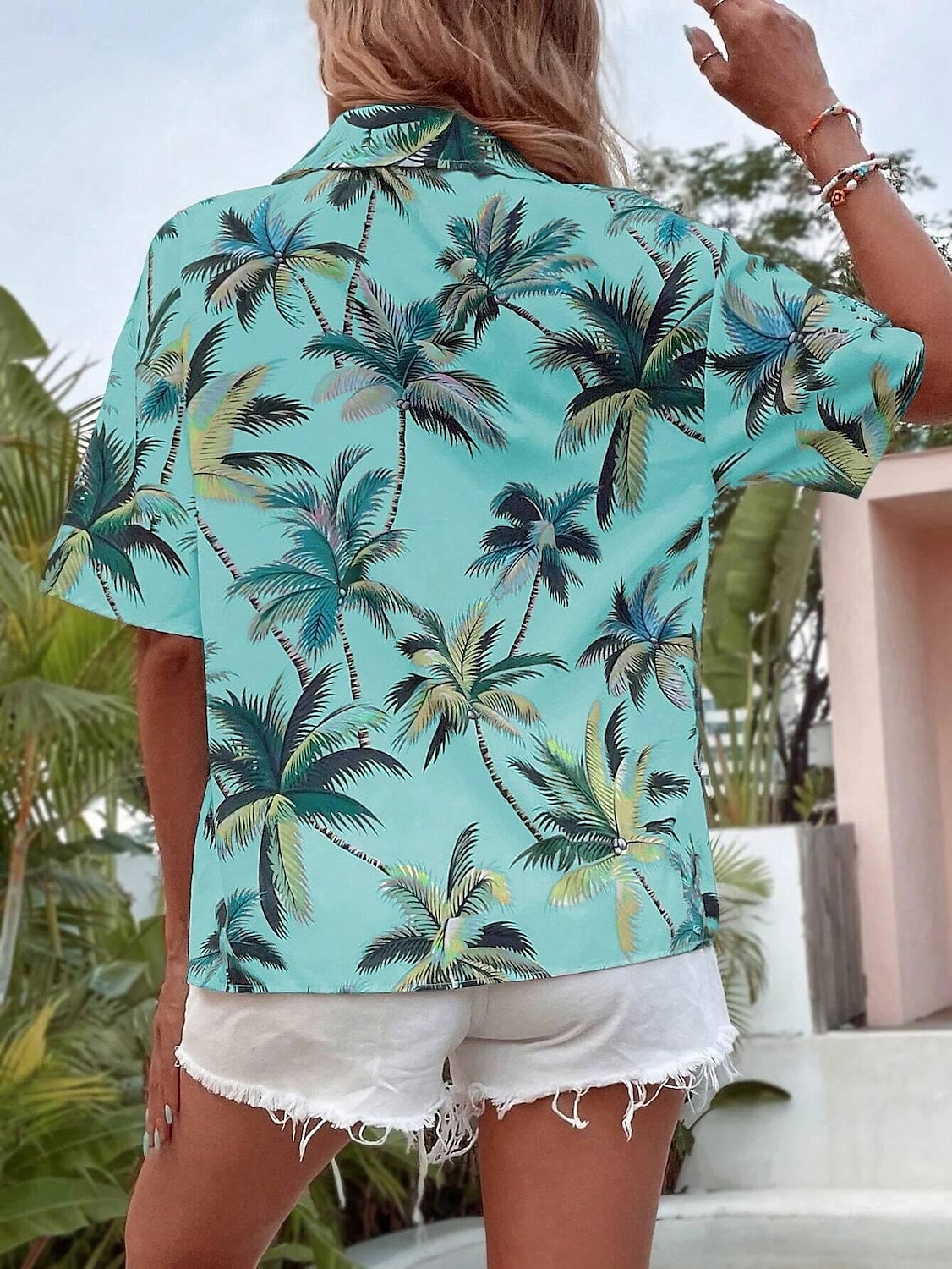 Női Ing Levél Stílusos Strand Rövid Ujjú Ing Gallér Rendszeres Felsők Napi Gombok Mintás Fehér Rózsaszín Zöld Tavasz Ősz 2025 - $24.99 –P6