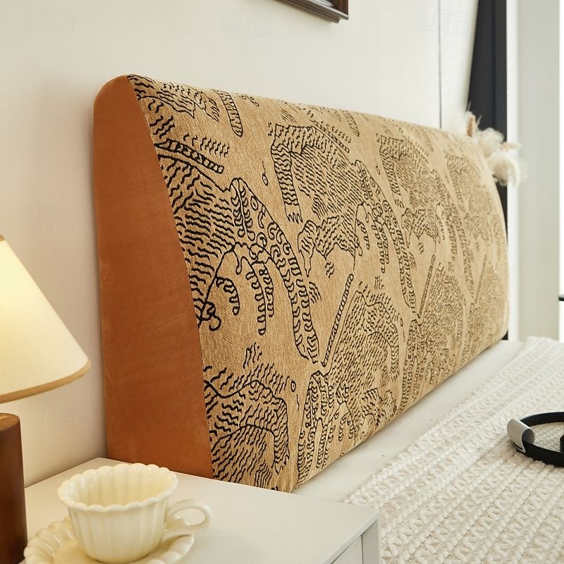 1pc Chenille Bed Headboard Cover Solid Color Elastic Bed Head Slipcover Leaves Printed All-inclusive Bed Backrest Cover Bedroom Available on Both Sides Headboard Cover 2025 - $25.99 –P14