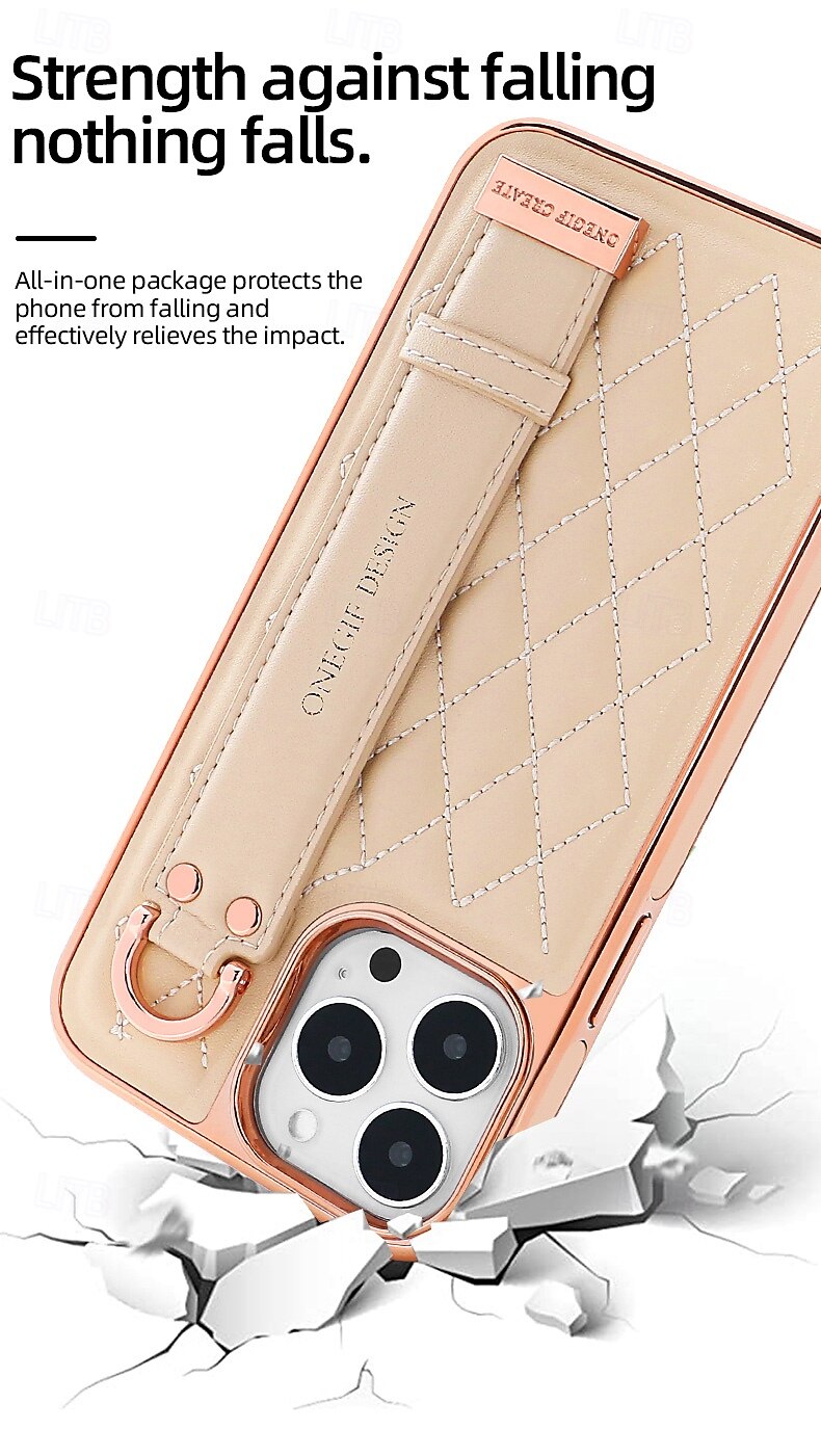 Phone Case For iPhone 16 iPhone 16 Pro iPhone 16 Pro Max iPhone 15 iPhone 15 Pro Max iPhone 14 Pro Max iPhone 13 12 Pro Max Back Cover with Stand Holder with Wrist Strap Shockproof Retro Plating PU 2025 - $26.99 –P5