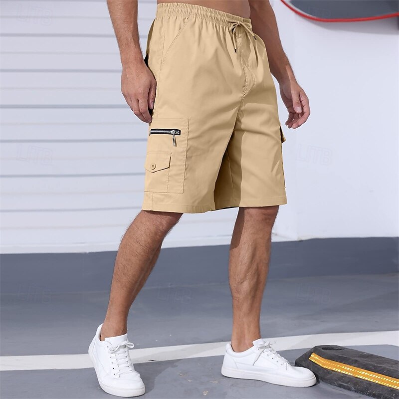 Men's Cargo Shorts Shorts Summer Shorts Drawstring Elastic Waist Multi Pocket Plain Comfort Wearable Knee Length Outdoor Sport Daily Fashion Casual Black Navy Blue 2025 - $20.99 –P13