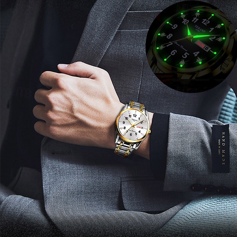 Relógio digital masculino de negócios, mostrador redondo com strass, à prova d'água, luminoso, com pulseira de liga, multifuncional, fashion, relógio de quartzo para homens, presentes de lazer e de 2025 por $23.99 –P12