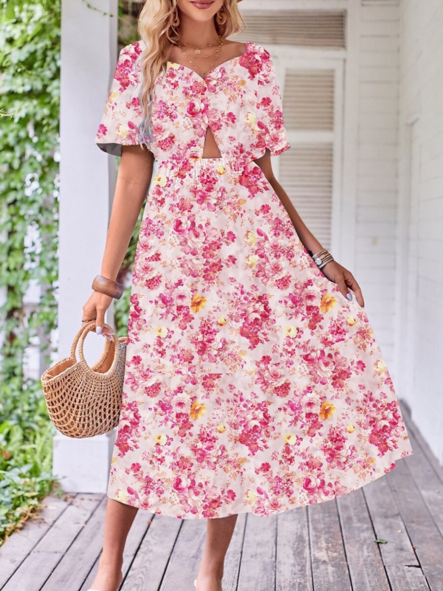 corset milkmaid midi dress Guluxicc Women Summer Corset Midi Dress Trendy Floral Wedding Guest Flowy Slit Lace Up Dresses Tea Party A Line Casual Milkmaid Sundress, Women's,