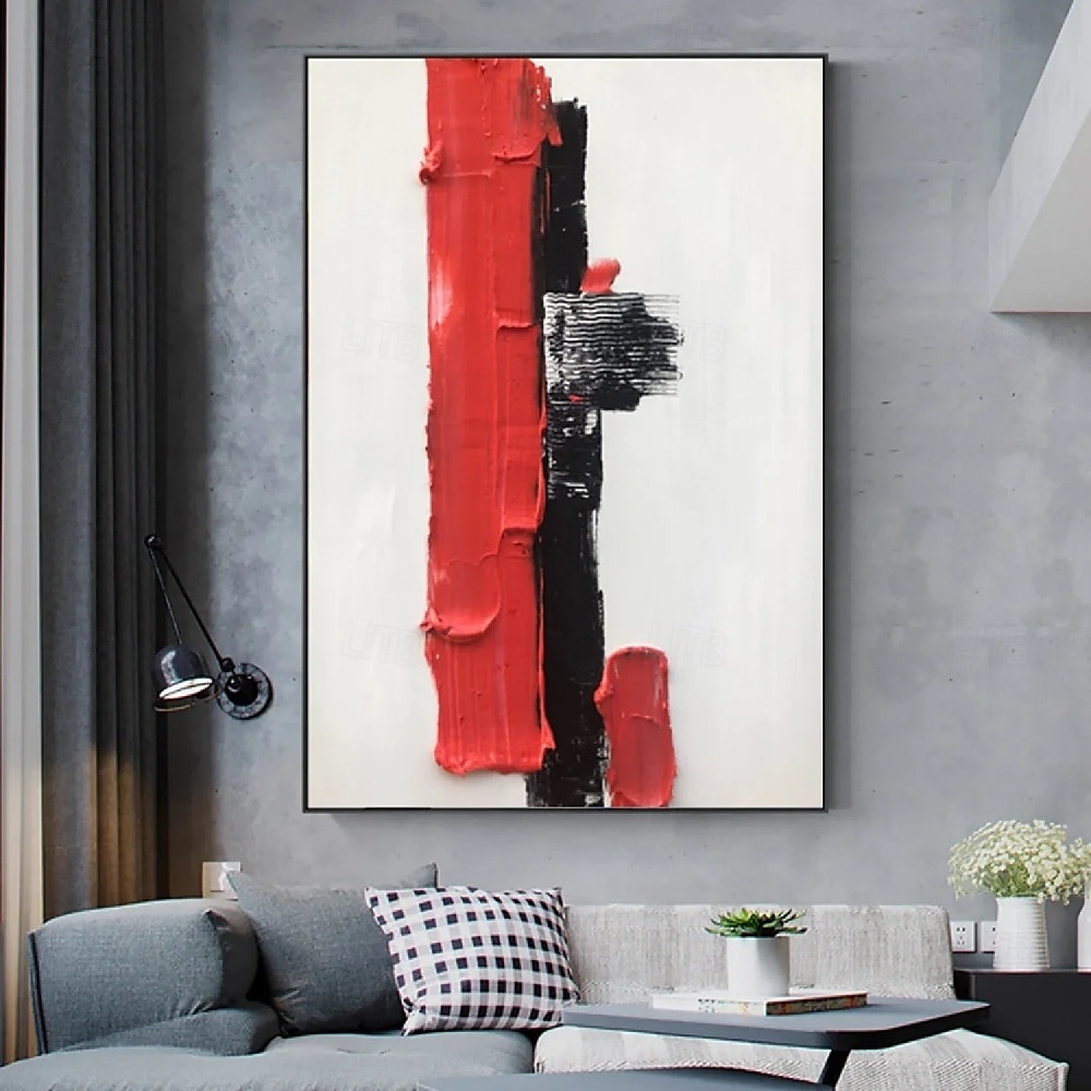 grote handgemaakte witte rode en zwarte 3D textuur abstracte schilderkunst met de hand geschilderd met de hand geschilderd moderne abstracte olieverfschilderij abstracte klassieke moderne 2025 - $116.99 –P5