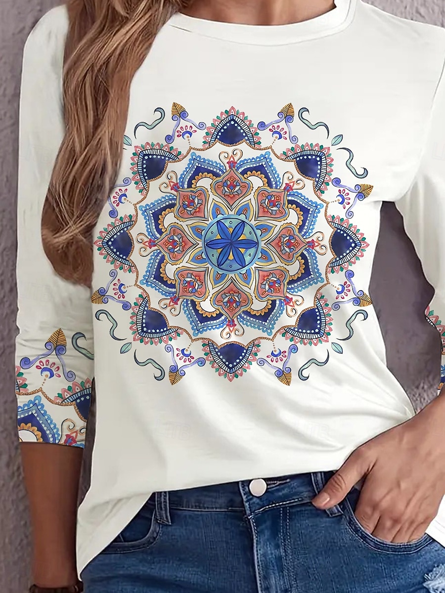 Dames T-shirt Kraag Lange Mouw Tuniek Letters Casual Ronde Hals Reguliere Tops Dagelijkse Weekend Print Wit Herfst Winter 2026 - $24.99 –P2