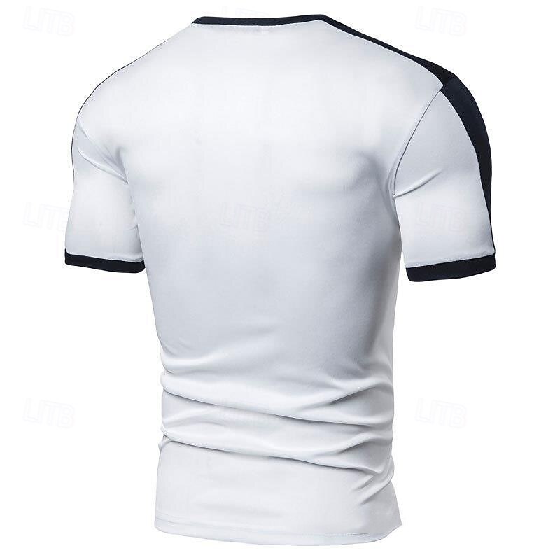 Herren T-Shirt mit Knöpfen T Shirt T-Shirt Kurzarmshirt Kurzarm V Ausschnitt Sommer Frühling Farbblock Mode Designer Basic Knöpfe Urlaub Straße Ausgehen Schwarz Weiß Wein Top T-Shirt für Herren 2025 - $10.99 –P2