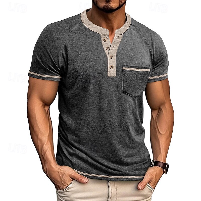 Hombre Camiseta con botones Camiseta Henley Shirt Camisa manga corta Manga Corta Henley Verano Bloque de color Color sólido/liso Moda Design Moda Vacaciones Calle Noche Azul marinero Negro Blanco 2025 - $26.99 –P10
