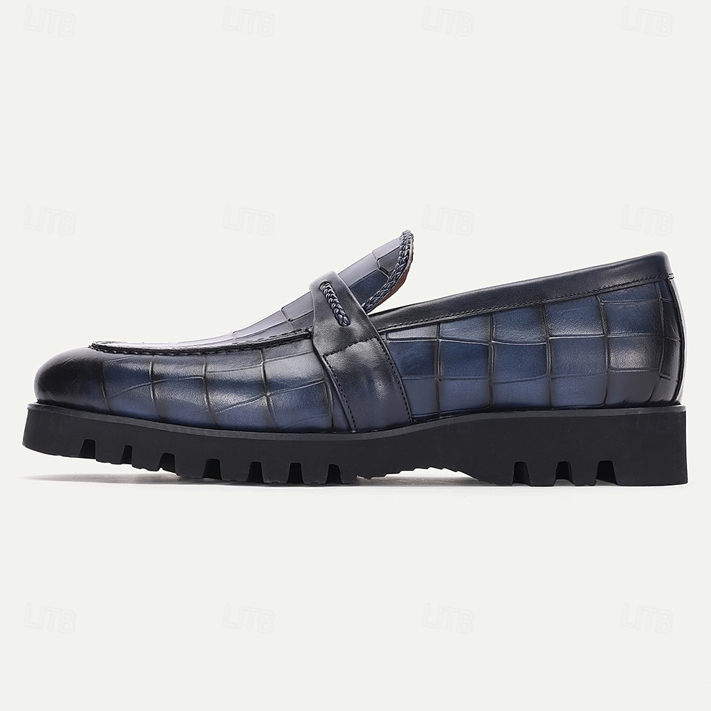 loafers i äkta läder för män – krokodilpräglade slip-on klänningskor med robust sula för affärs- och högtidskläder 2025 - $94.99 –P3