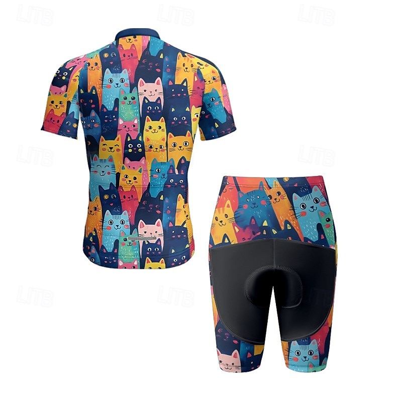 Men's Cycling Jersey with Shorts Short Sleeve Mountain Bike MTB Road Bike Cycling Summer Spring Autumn / Fall Navy Blue Royal Blue Blue Cat Bike Front Zipper Sweat wicking Comfortable Breathable 2026 - $47.99 –P18