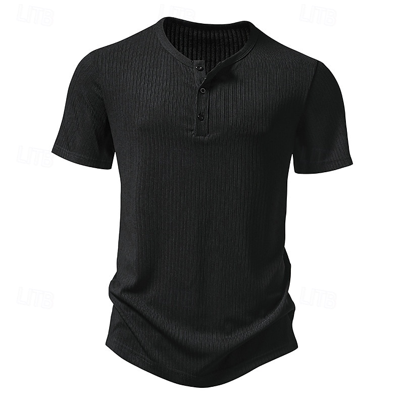 Per uomo Maglia Henley Maglietta Top a Maglia a Coste Canotta Muscolare Manica Corta Tinta unica Semplice Maglieria Casual Bottoni Striscia di fossa Henley Vacanza Casuale Quotidiano Estate Primavera del 2025 a $22.99 –P9