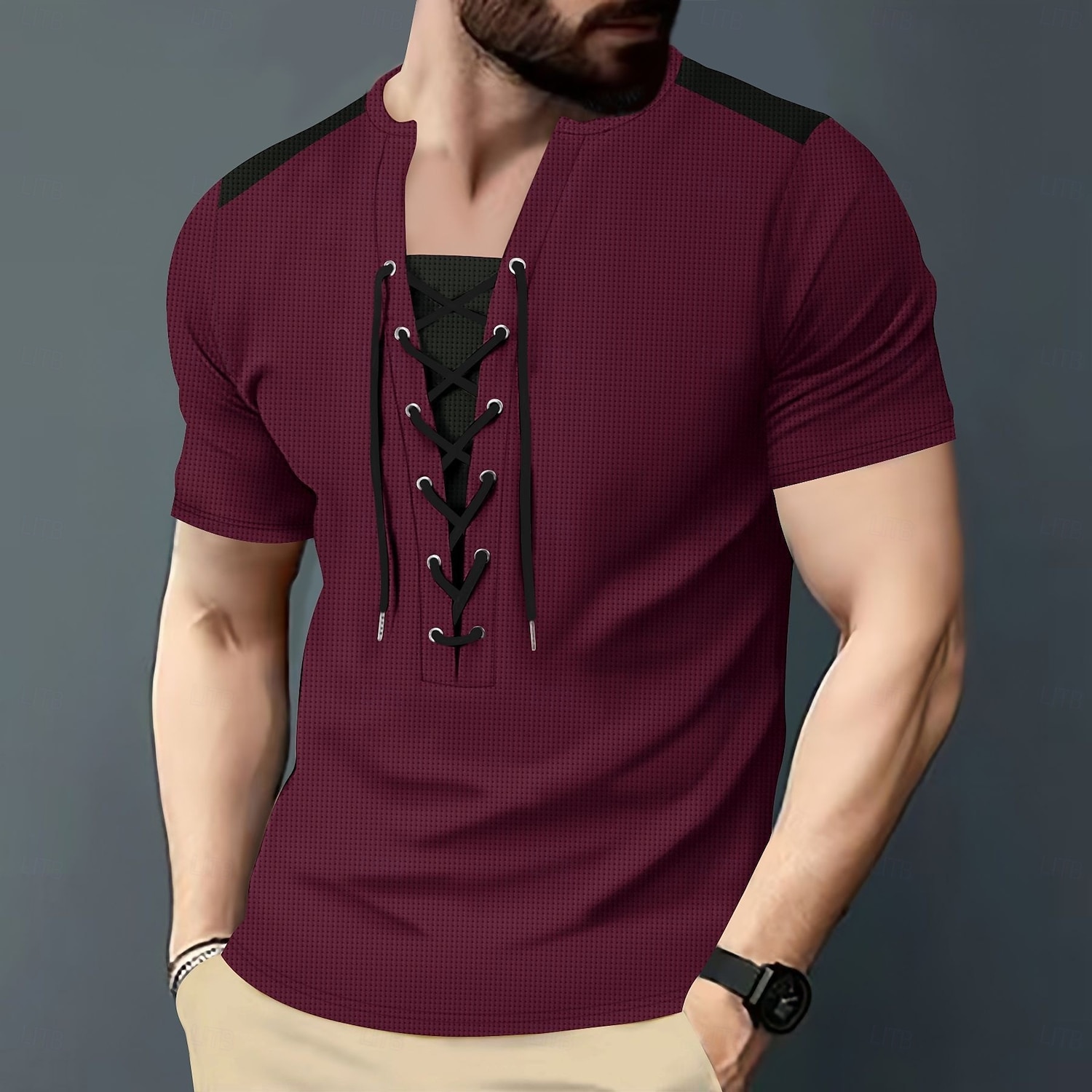 Men's Henley Shirt Tee Short Sleeve Shirt Tee Top Short Sleeve Crewneck Summer Color Block Solid / Plain Color Fashion Designer Fashion Vacation Street Going out Wine Black White Top Tee for Men 2025 - $20.99 –P9