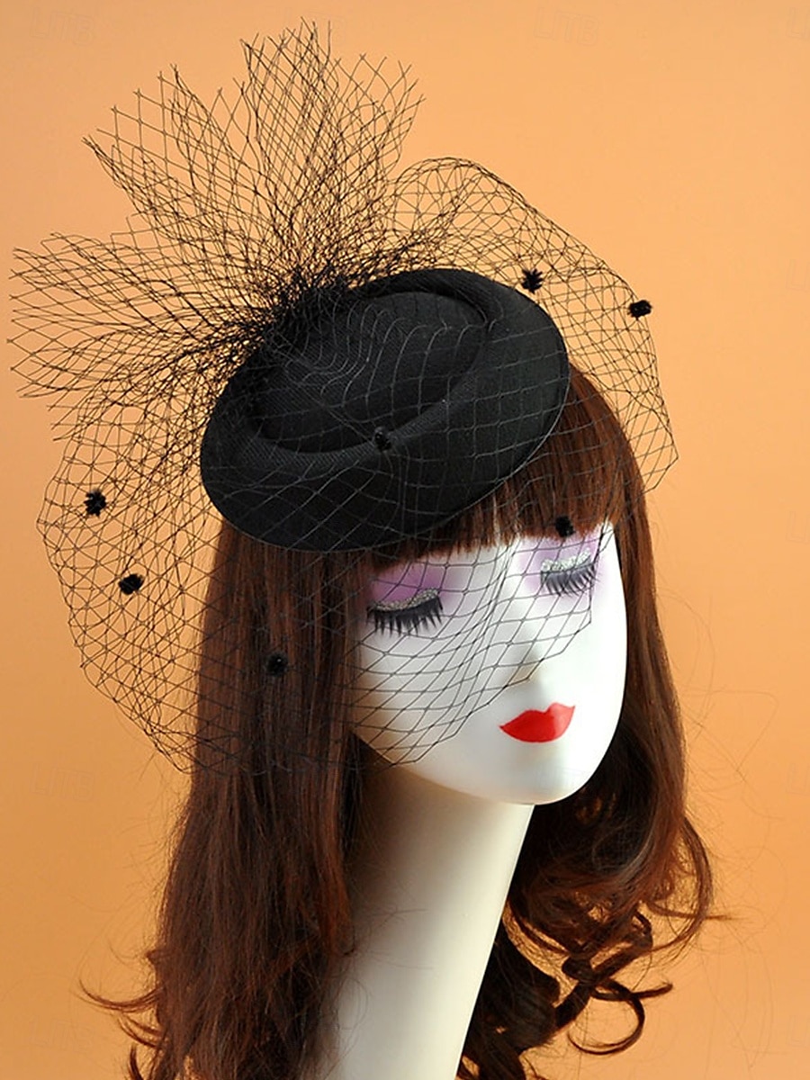 Huvudbonad Tyll Fedora Hatt Bröllop Elegant Vintage Med Tyll Huvudbonad Huvudbonader Fascinatorer Racedag Klänning 2026 - $16.49 –P2