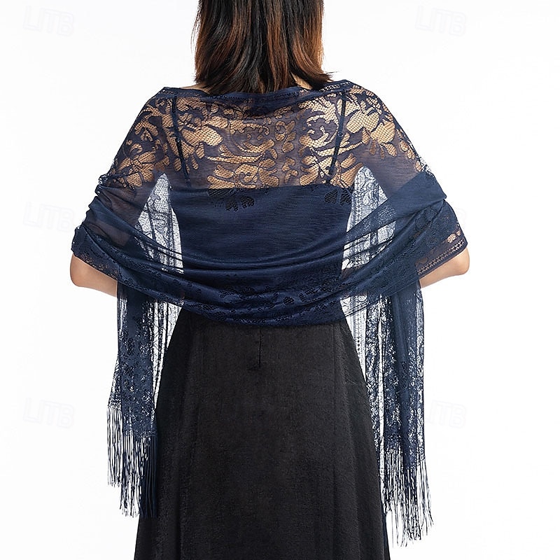 Ladiery Women's Floral Lace Scarf Shawl with Tassels, Soft Mesh Fringe Wraps for Wedding Evening Party Dresses 2025 - $16.49 –P14