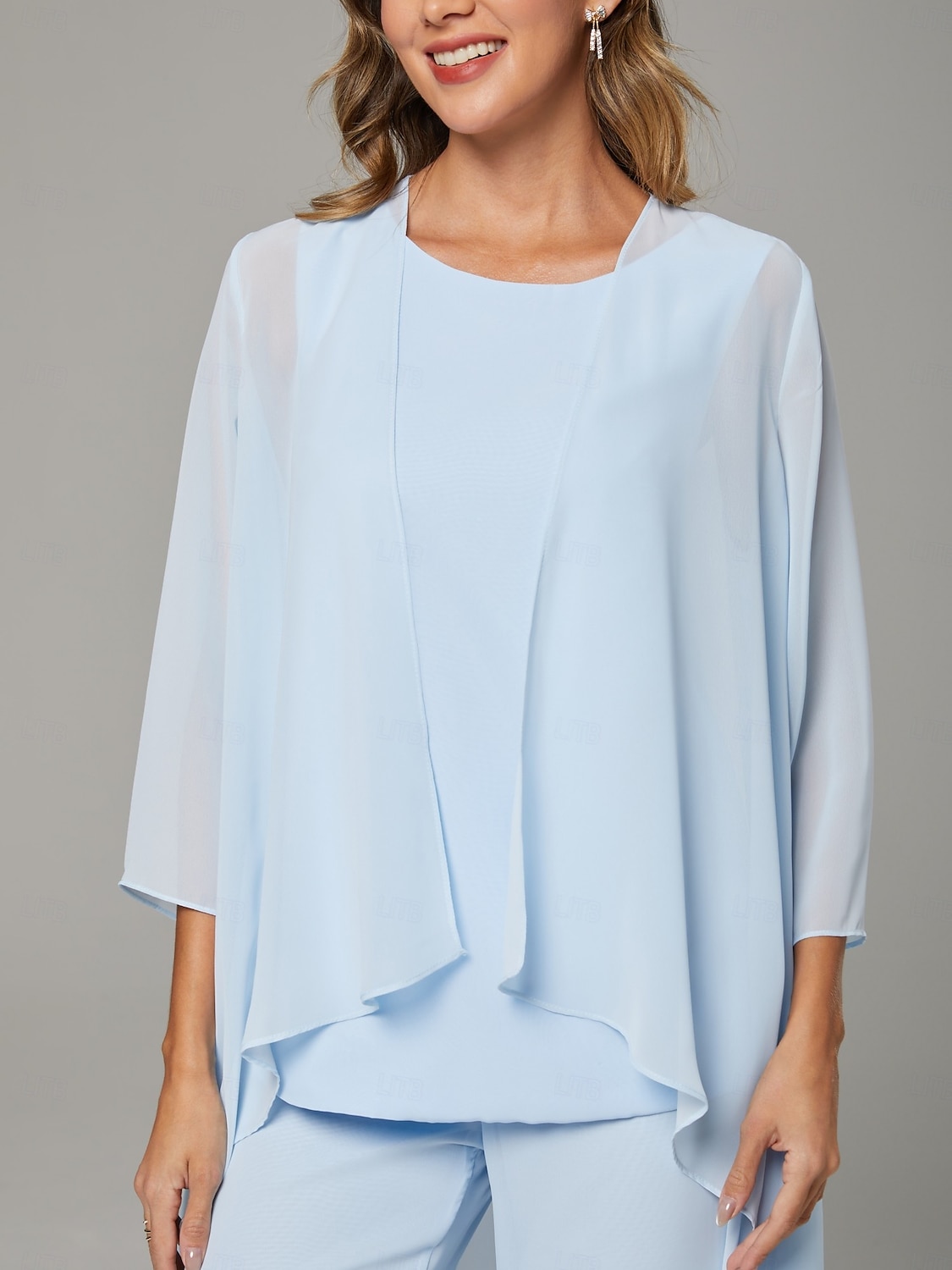 Jumpsuit  Broekpak Moeder van de Bruid Bruiloft Gast Elegante Plus Size Bateau Hals Vloerlengte Chiffon Mouwloos Wrap Inbegrepen met Effen Kleur 2025 - $107.99 –P7