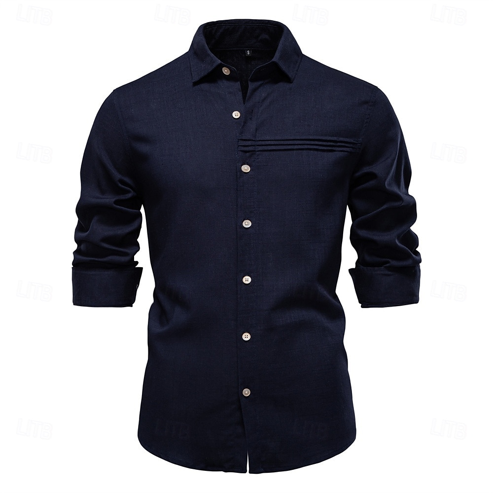 Hombre Camisa camisa de lino Camisa de lino de algodón Camisa casual Abotonar la camisa Plano Vacaciones Calle Blanco Azul Marino Oscuro Albaricoque Manga Larga Diseño Primavera Ropa Frunce 2025 - $33.99 –P10