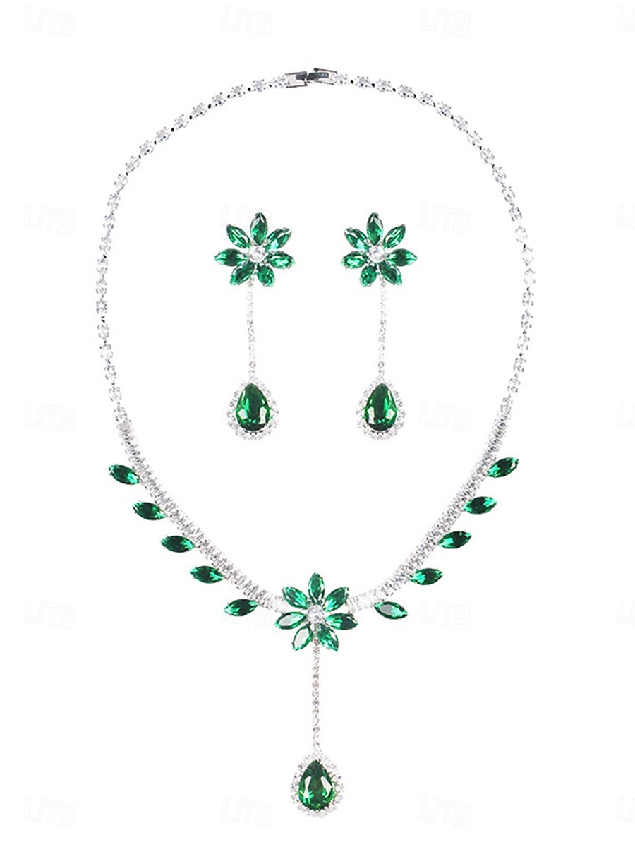 Parure de Bijoux 1 Vert Zircon Chrome Imitation de diamant 1 Collier Boucles d'Oreilles Femme Elégant Rétro Vintage Mode Le style rétro Classique Parure de Bijoux Pour Mariage Soirée de 2025 ? $34.99 –P5
