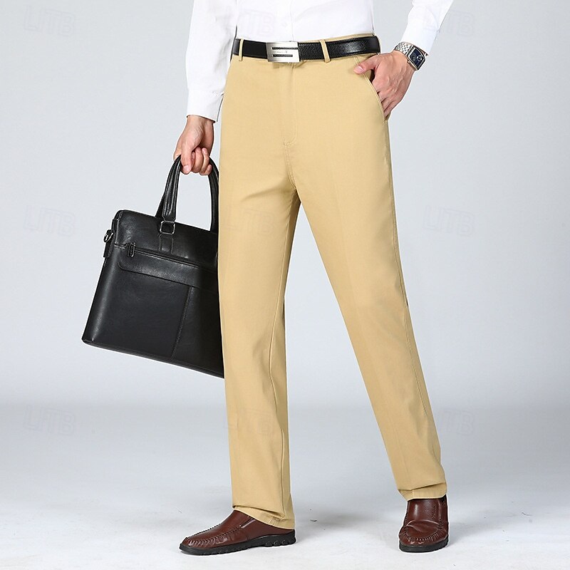 Herren Anzughosen Hose Hosen Chinesisch Chino Knopf Tasche Glatt Komfort Formal Party Arbeit Modisch Klassicher Stil Cachi scuro Hellkaki Mikro-elastisch 2025 - AU $33.49 –P4