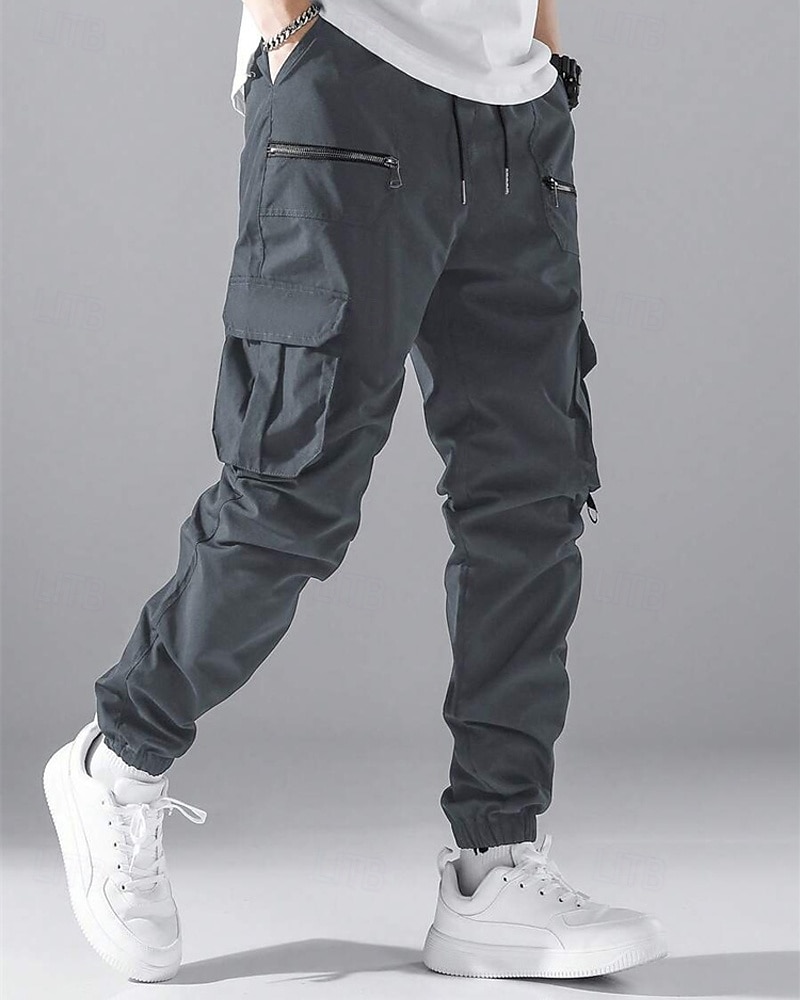 Men's Cargo Pants Joggers Trousers Elastic Waist Multi Pocket Plain Wearable Daily Outdoor Casual Black Light Grey 2026 - $30.99 –P10