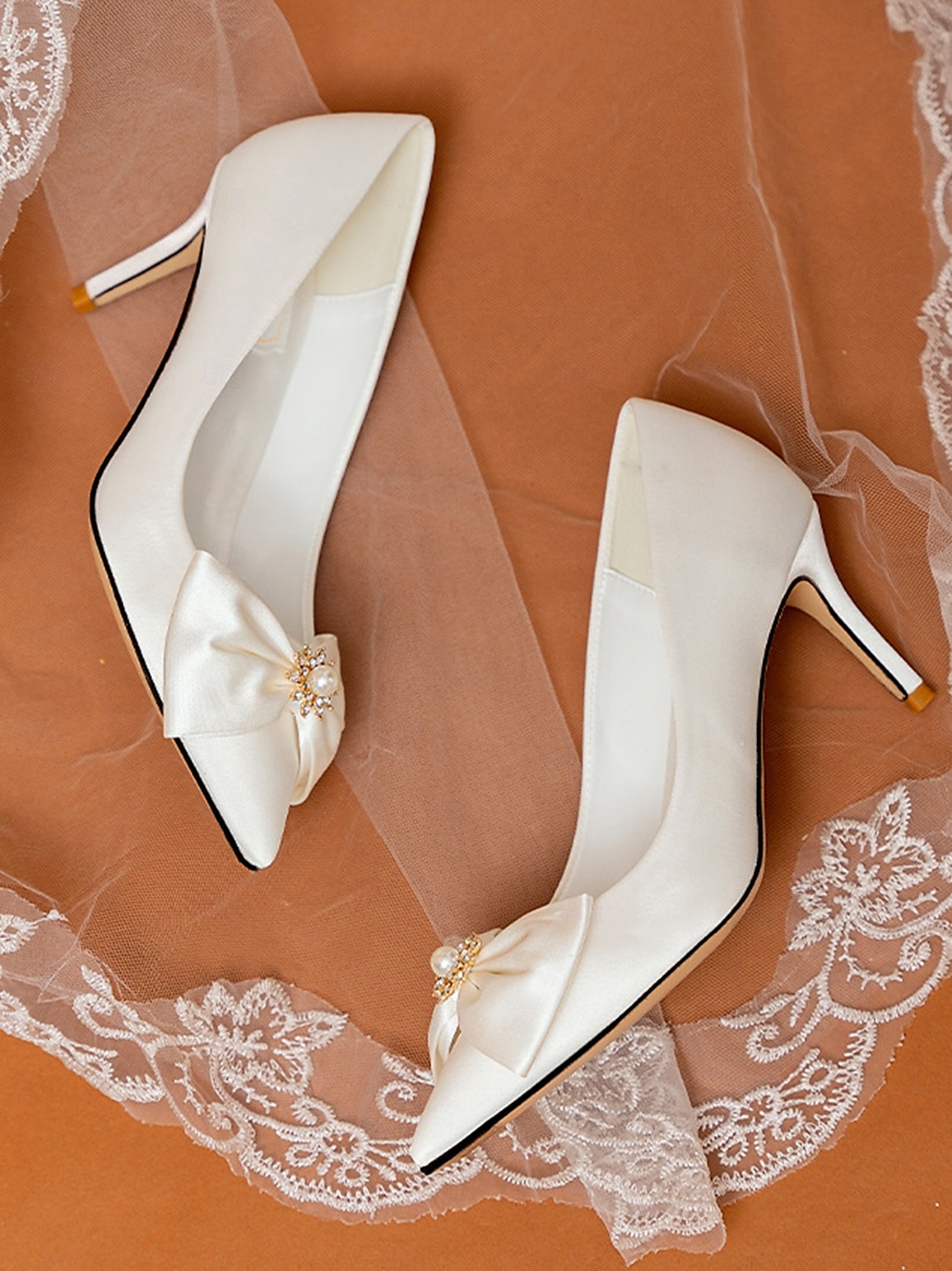 Satin Bow Wedding Pumps – Women's Chic Pointed Toe Stiletto Heels with Pearl Accents for Bridal Wear 2025 - $54.99 –P4