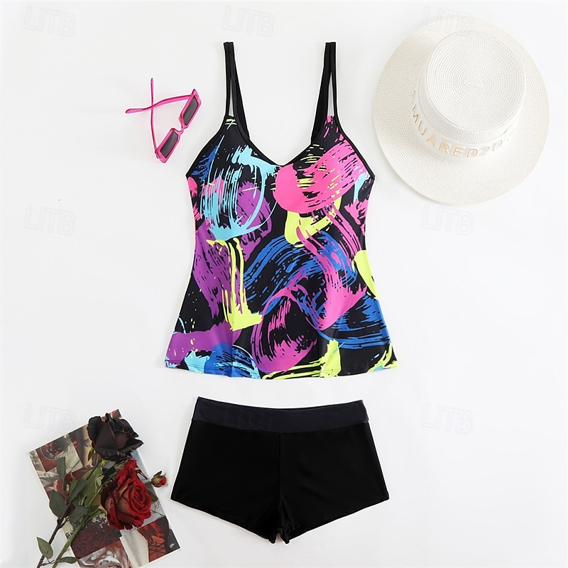 Dam Tankini Tvådelad baddräkt Brottarrygg Badkläder Badkläder Gul Blå Andningsfunktion Snabb tork Lättvikt Ärmlös - Simmning Surfing Strand Sommar Vår 2025 - $25.99 –P2