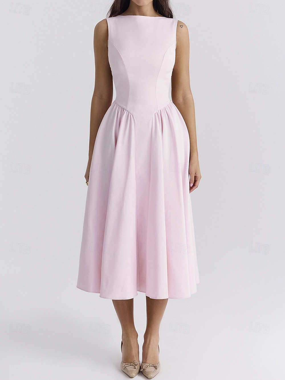 Retro Vintage 1950s Midi Dress Flare Dress Spaghetti Strap Corset Solid Color A-Line Slash Neck Women's Masquerade Wedding Vacation Tea Party Adults' Dress 2025 - $26.99 –P1