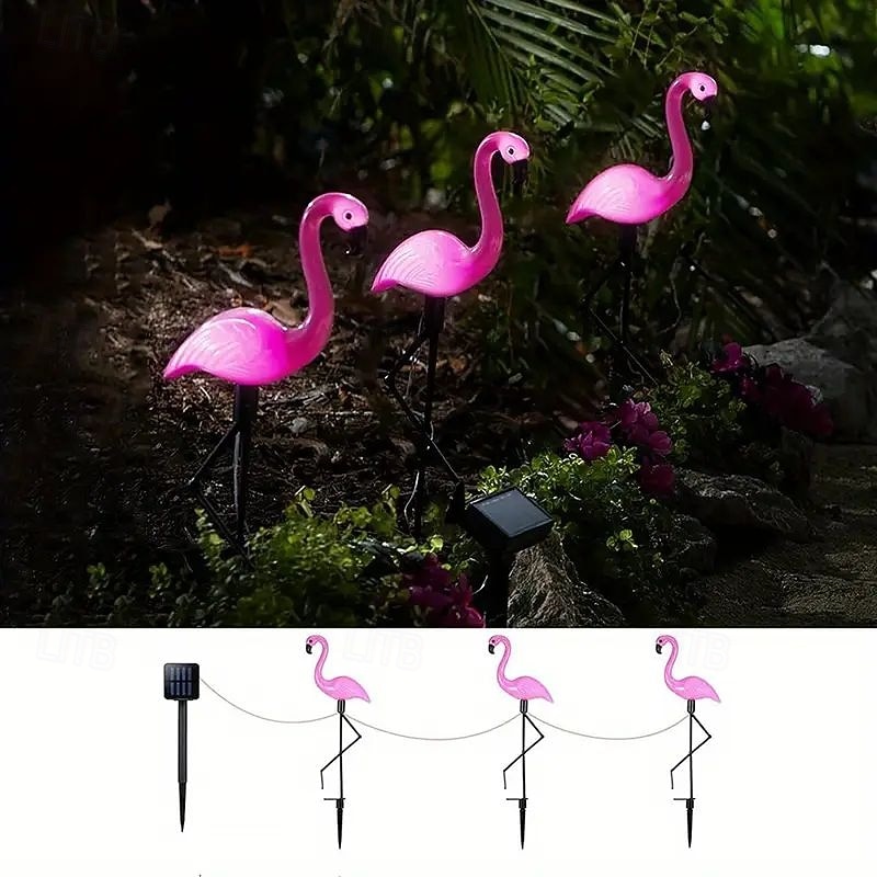 3 luci solari da prato a forma di fenicottero – luci da giardino esterne impermeabili per cortile, patio e decorazione del cortile del 2026 a $27.99 –P7