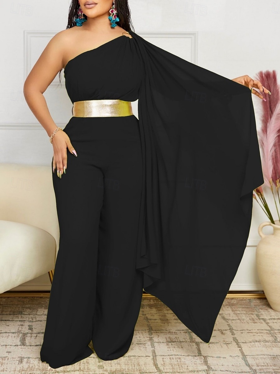 Kentucky Derby Women's Midi Dress Normal Jumpsuit Elegant Solid Color Sleeveless One Shoulder High Waist Party Cocktail Party Regular Fit Black White Red Summer 2025 - $44.99 –P17