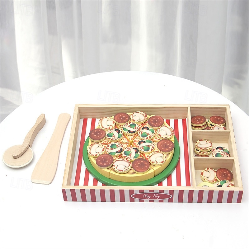 dřevěná pizza party hrací sada potravin výukové hračky hrací sada potravin pro batolata 2025 - $44.99 –P2