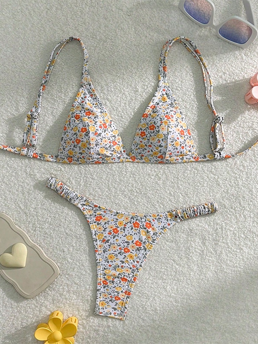 Dames Zwemkleding Bikini 2 stuks String Zwempak Blote rug Slank Vakantie Strand Kleding Bloemig V-hals Mouwloos Badpakken 2025 - $22.99 –P8