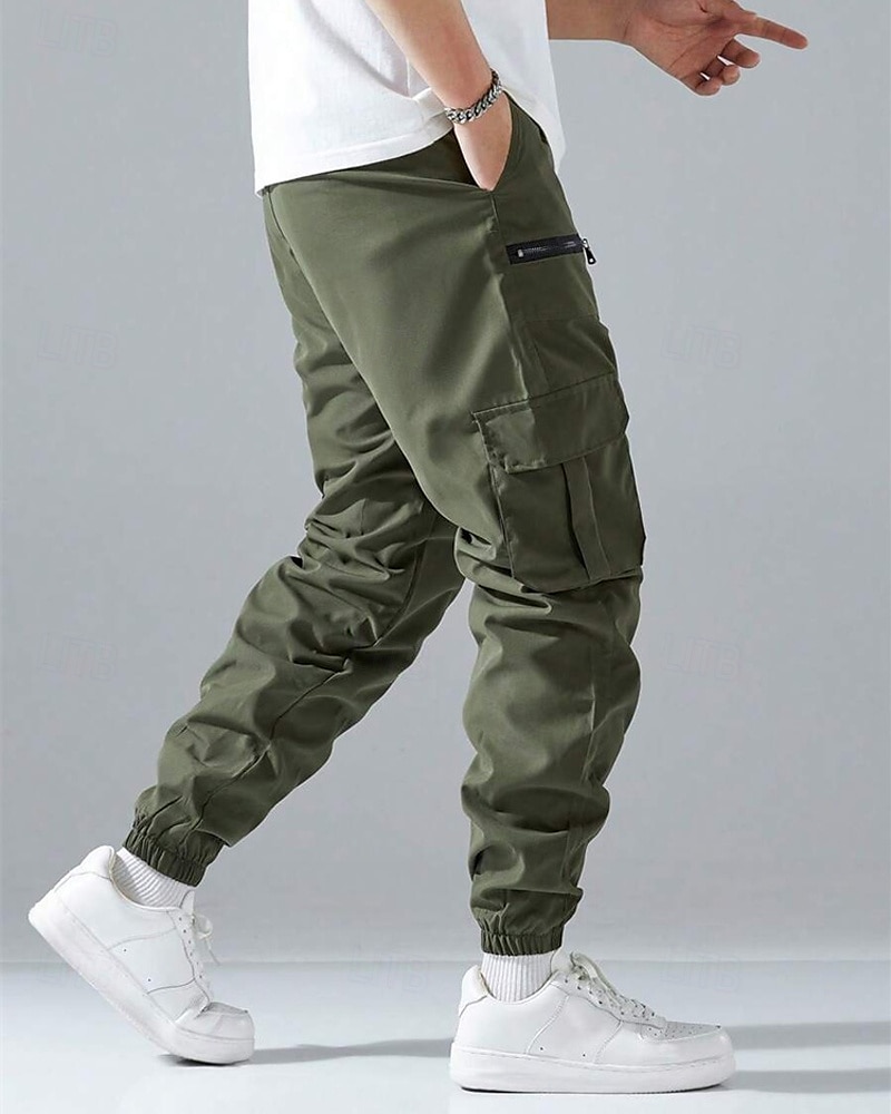 Men's Cargo Pants Joggers Trousers Elastic Waist Multi Pocket Plain Wearable Daily Outdoor Casual Black Light Grey 2026 - $30.99 –P7