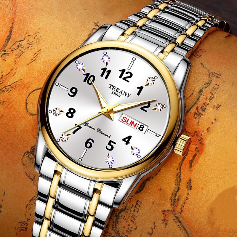 Relógio digital masculino de negócios, mostrador redondo com strass, à prova d'água, luminoso, com pulseira de liga, multifuncional, fashion, relógio de quartzo para homens, presentes de lazer e de 2025 por $23.99 –P4