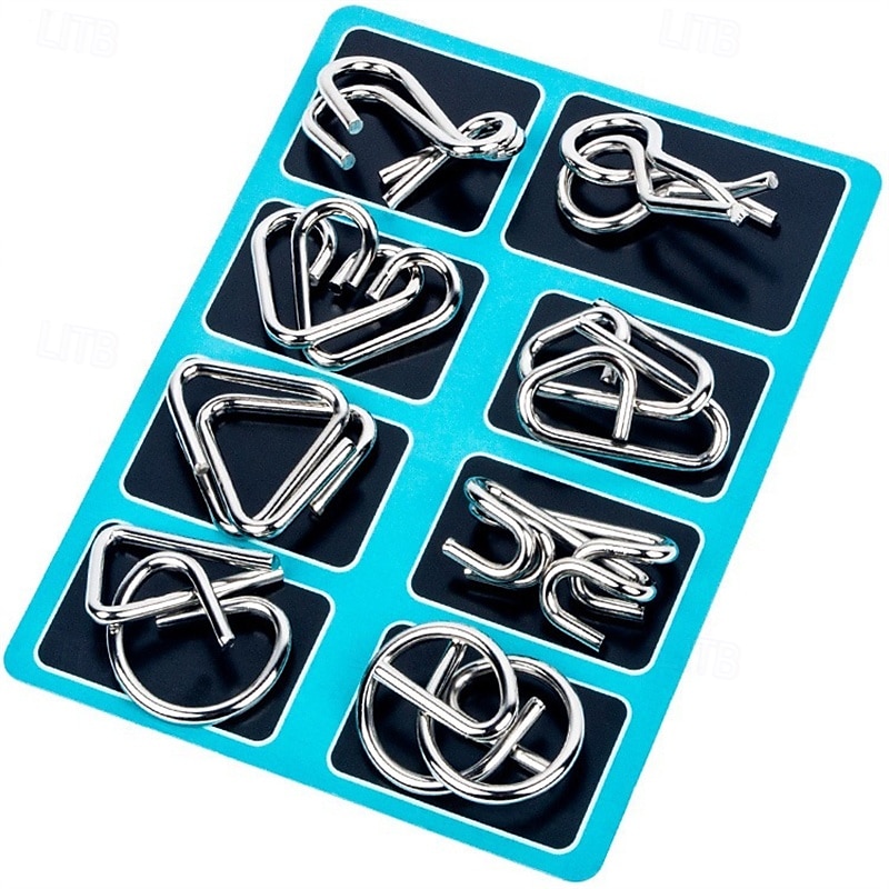 Metal Puzzle Game Set Educational Toy Game Unlock Iron Chain Toy Unlock Link Game Magic Toy Party Nine-Ring Puzzle Intelligence Buckle Lock Kongming Lock halloween christmas gift 2025 - $14.99 –P2