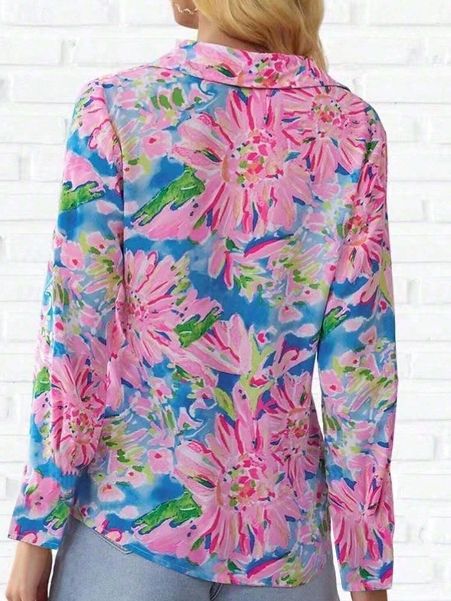Women's Shirt Floral Casual Long Sleeve Shirt Collar Regular Tops Work Daily Buttons Print Pink Spring Fall Winter 2025 - AU $59.59 –P2