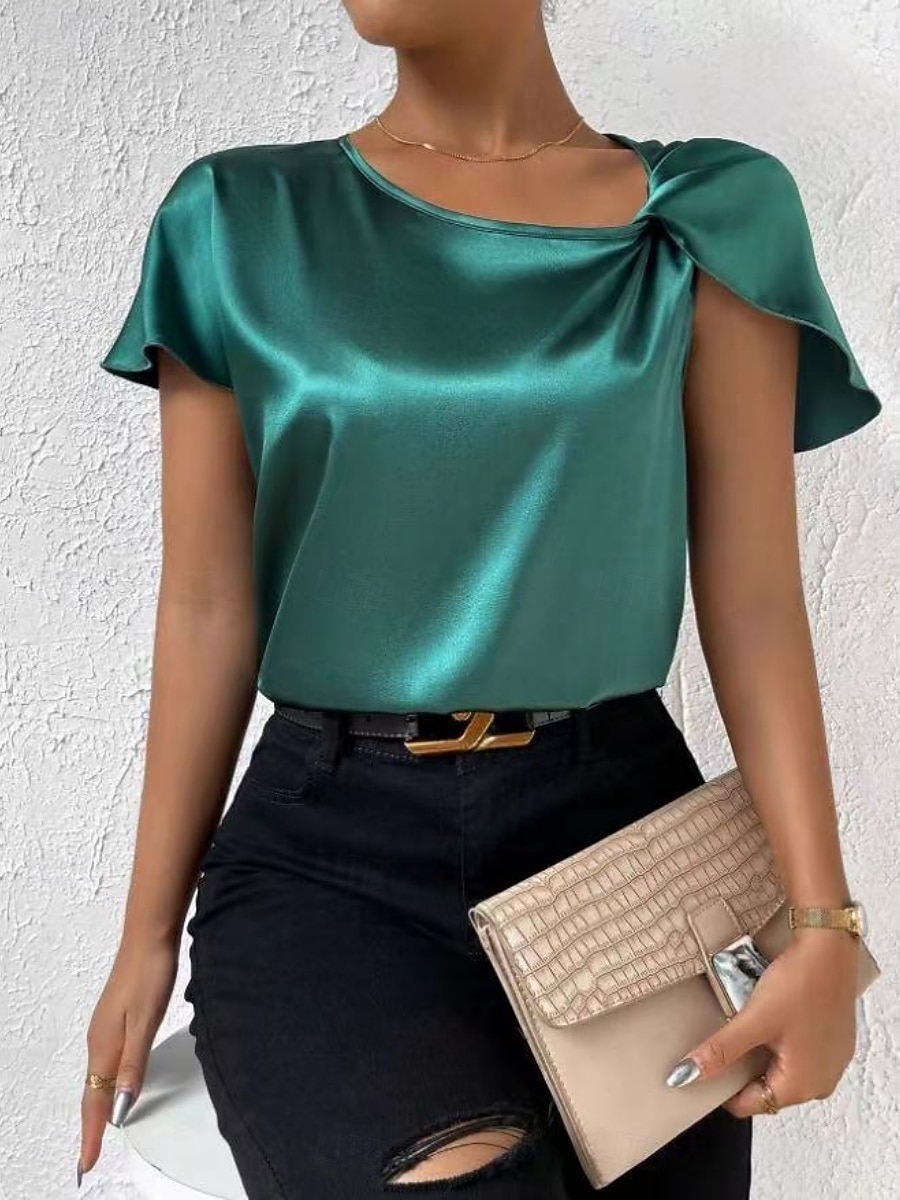Kvinnes Camisole Tank Top Ensfarget Elegant Stilren Kortermet V U-ring Regular Topper Bryllupsgjest Arbeid Svart Rosa Marineblå Grønn Khaki Sommer Vår 2025 - $19.99 –P1