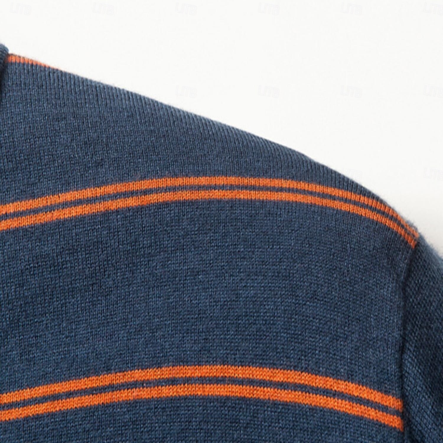 Herren-Poloshirt aus Wolle, Strick, Polopullover, formell, Arbeit, Umlegekragen, langärmlig, modern, bequem, gestreift, Knöpfe, Streifen, Frühling, Frühling & Herbst, normale Passform, Marineblau, Blau, Dunkelgrün, Braun, Polo 2025 - $31.99 –P3