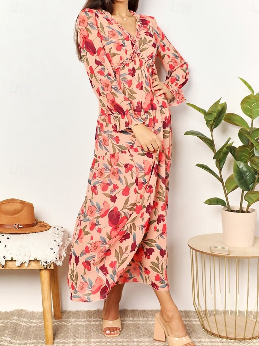 Kleid Brautmutterkleid Elegantes Lässiges V-Ausschnitt bodenlang Polyester Langarm mit Knöpfen Hochzeitsgastkleid 2025 2025 - $89.99 –P2