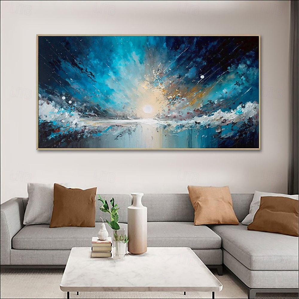 Handmade Oil Painting Canvas Wall Art Decoration Modern Abstract Sunrise Blue Ocean Landscape for Living Room Home Decor Rolled Frameless Unstretched Painting 2025 - $58.99 –P4