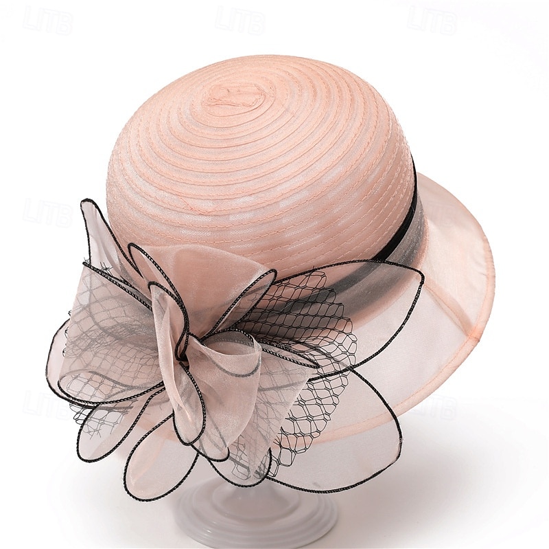 Hodeplagg organza Bøttehatt Bryllup Bursdag Avslappet Aftenselskap cocktail Elegant søt stil Med Blomster Hodeplagg Hodeplagg 2025 - $17.49 –P7