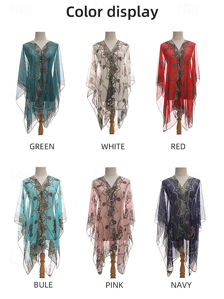 2026年 女性用ボヘミアンスタイルのビーチスカーフ - エレガントなプリントが施された多用途のシフォンショール。夏、旅行、カジュアルな服装に最適です。  コレクション – $11.99 –P9