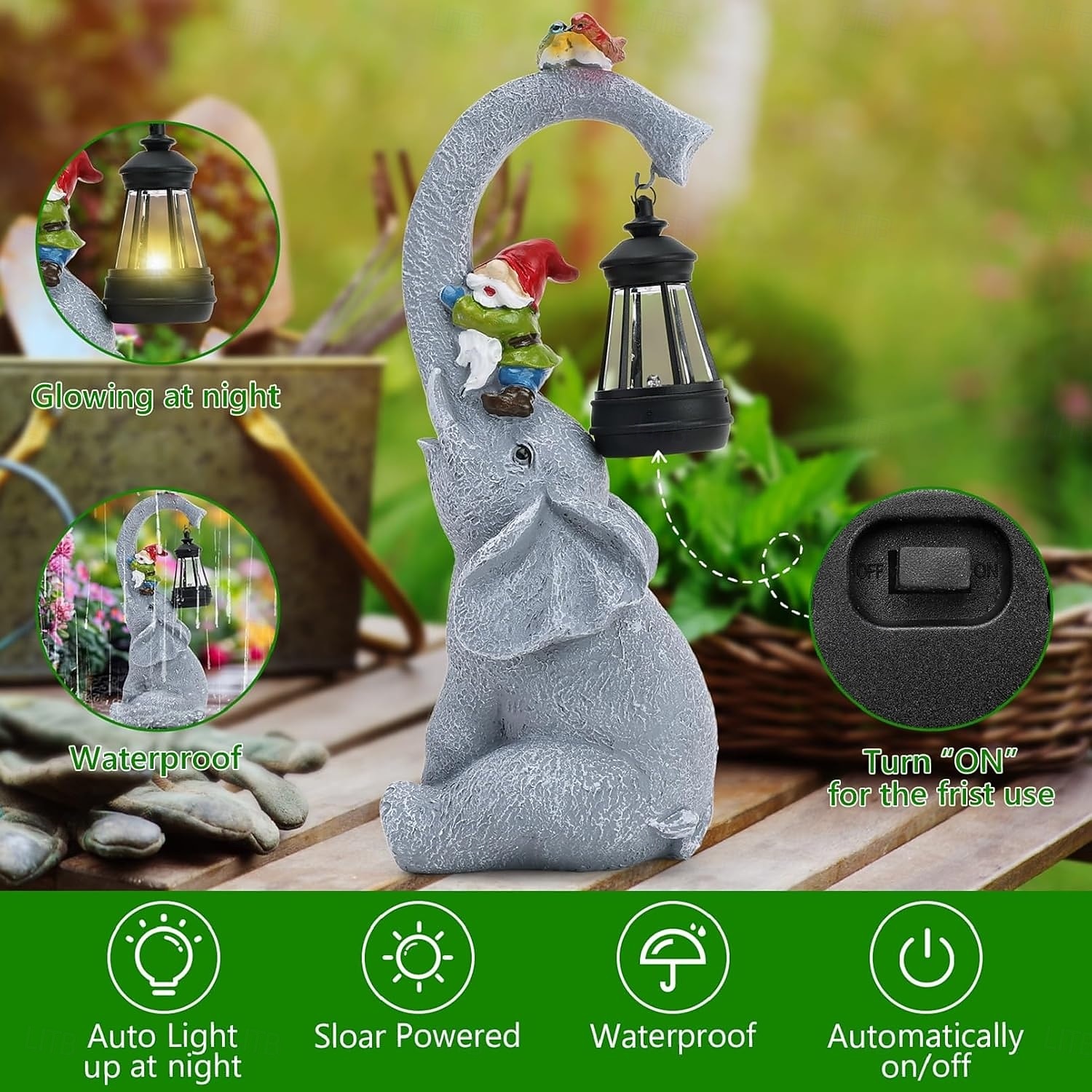 солнечный милый слон садовый декоративный светильник уличная статуя животного водонепроницаемый садовый светильник вилла газон дорожка новоселье женщины подарок маме на день рождения 2026 - $55.99 –P8