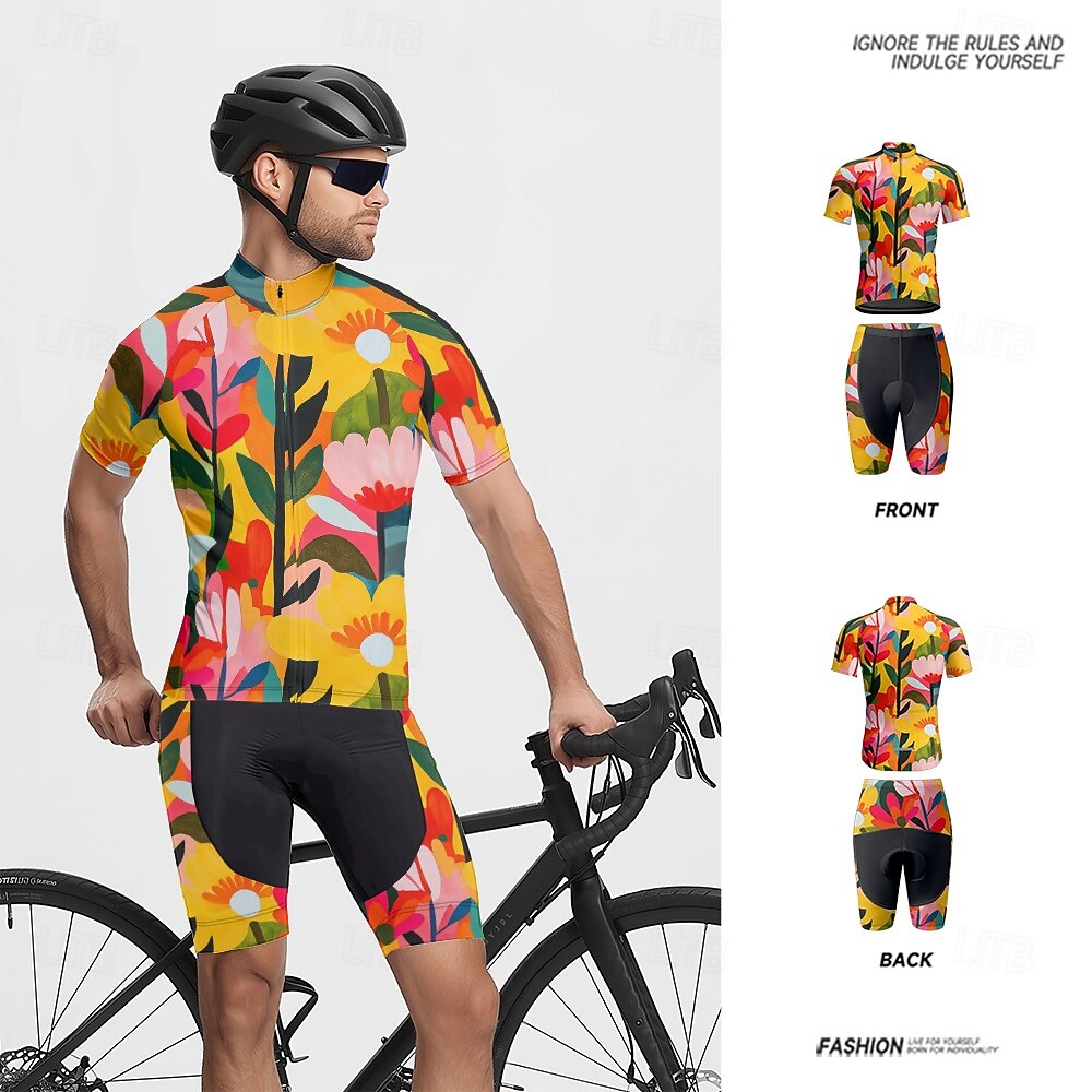 Men's Cycling Jersey with Shorts Floral Botanical Short Sleeve Bike Clothing Suit with 3 Rear Pockets Mountain Bike MTB Road Bike Cycling Front Zipper Sweat wicking Comfortable Breathable Sports 2025 - $47.99 –P13