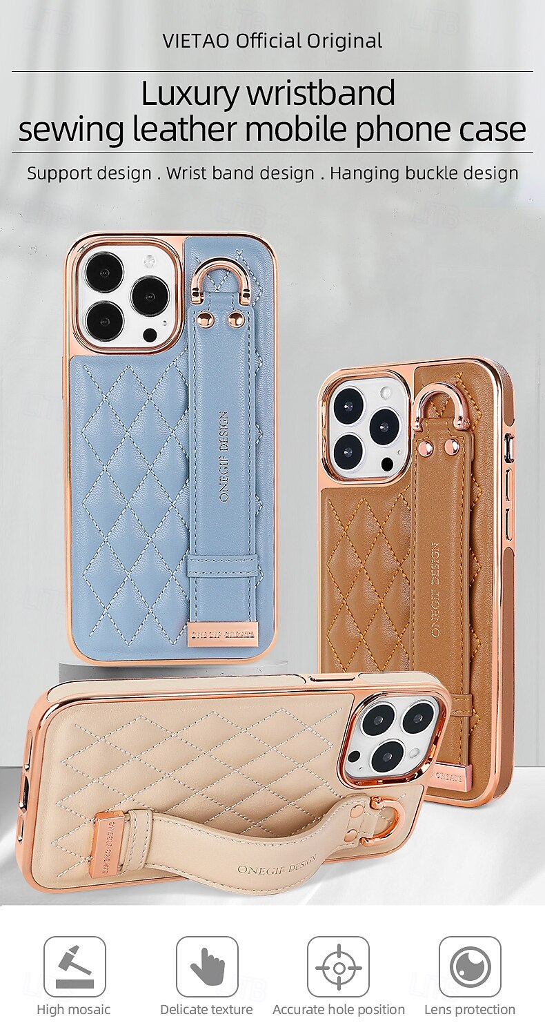 Phone Case For iPhone 16 iPhone 16 Pro iPhone 16 Pro Max iPhone 15 iPhone 15 Pro Max iPhone 14 Pro Max iPhone 13 12 Pro Max Back Cover with Stand Holder with Wrist Strap Shockproof Retro Plating PU 2025 - $26.99 –P1