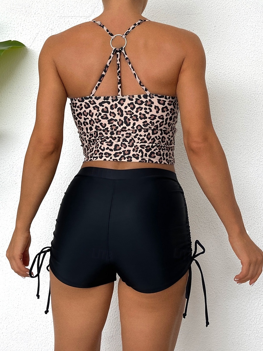 Maillots de bain femme bikini 2 pièces maillot de bain short dos nu slim vacances plage mode floral encolure en U sans manches de 2025 ? $23.99 –P6
