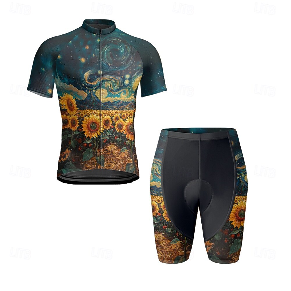 Herr Cykeltröja med shorts Kortärmad Bergscykling Vägcykling Svart Vit Gul Blommig Botanisk Cykel Elastan sporter Blommig Botanisk Kläder 2025 - $38.39 –P16