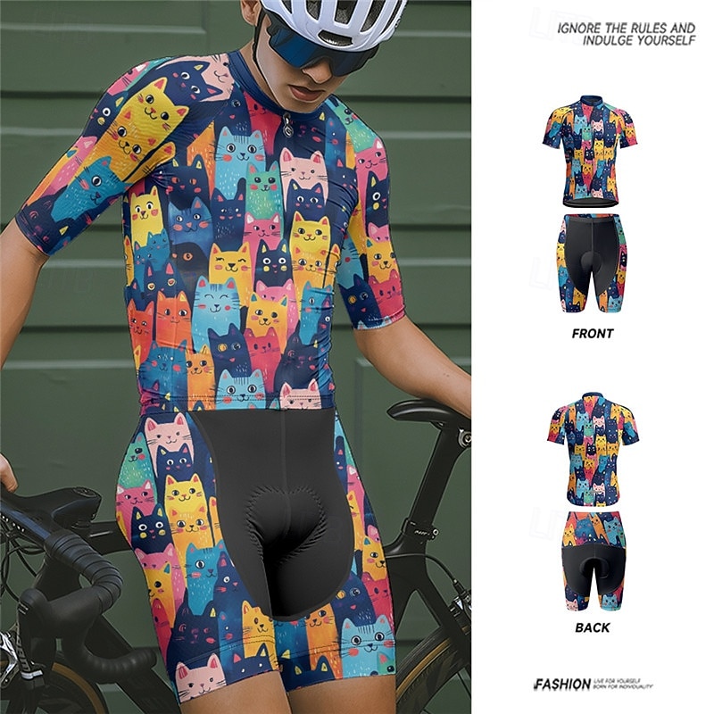 Men's Cycling Jersey with Shorts Short Sleeve Mountain Bike MTB Road Bike Cycling Summer Spring Autumn / Fall Navy Blue Royal Blue Blue Cat Bike Front Zipper Sweat wicking Comfortable Breathable 2026 - $47.99 –P17