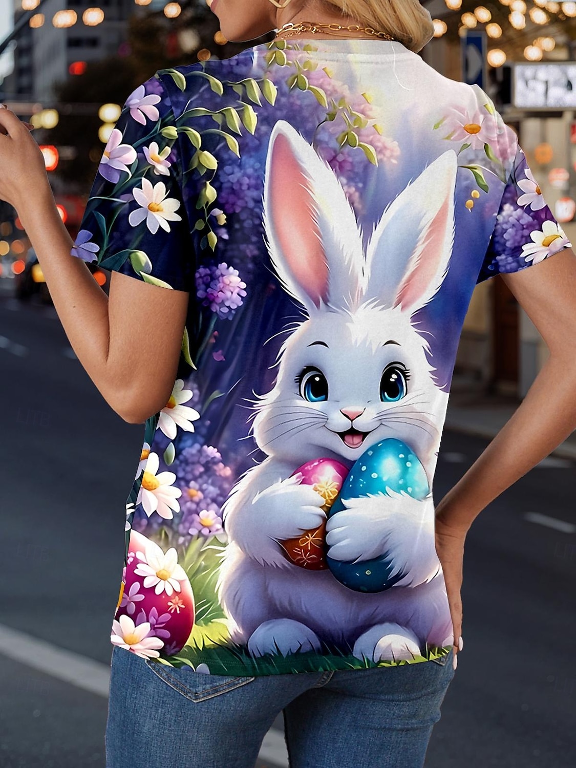 Paște Pentru femei Tricou Animal Casual Manșon scurt Rotund Topuri obișnuite Zilnic Imprimeu Roz Îmbujorat Bleumarin Albastru celest Trifoi Vară Primăvară 2025 - $19.99 –P2